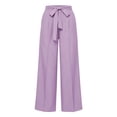thumbnail image 6 of Women's Summer Solid Color High Waisted Bow Tie Belt Wide Leg Straight Pants, Casual Business Trousers for Office or Weekend, Breathable Lightweight Fabric Light Violet M, 6 of 9