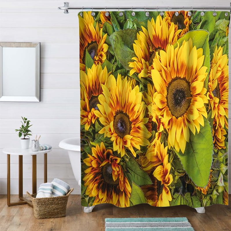 Sunflower Shower Curtain Set Waterproof Fabric Bathroom Shower Curtain
