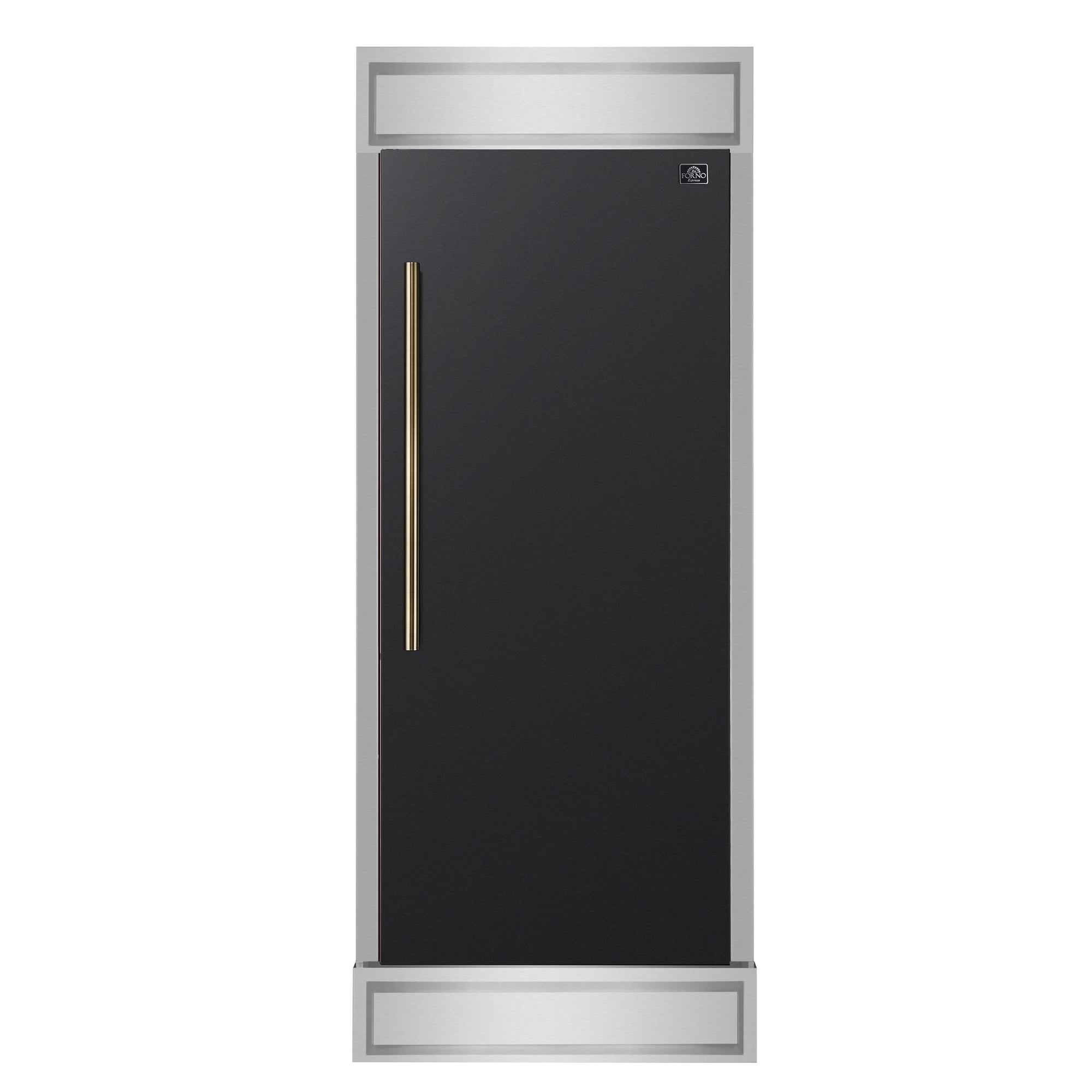 Forno Maderno 28-Inch Built-In Convertible Refrigerator in Black with Antique Brass Handle, 13.6 cu.ft. Right Swing with Decorative Grill - 32-Inch Wide