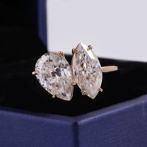 solitaire jewels 3TCW Marquise and Pear Moissanite Toi Et Moi Engagement Ring For Women, 18K Rose Gold