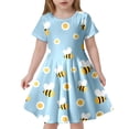 thumbnail image 1 of Robe Formelle pour Filles Enfants Quotidienne Festival Mode Imprimé Slim Manches Courtes Robe Confortable pour Tout-Petits Bleu 4 Ans-5 Ans, 1 of 4