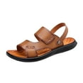 thumbnail image 5 of Men's Beach Sandals Leather Adjustable Buckle Strap Platform Slippers Comfortable Cut out Slides Open Toe Summer Beach Slip on Shoes Khaki Size 10, 5 of 5