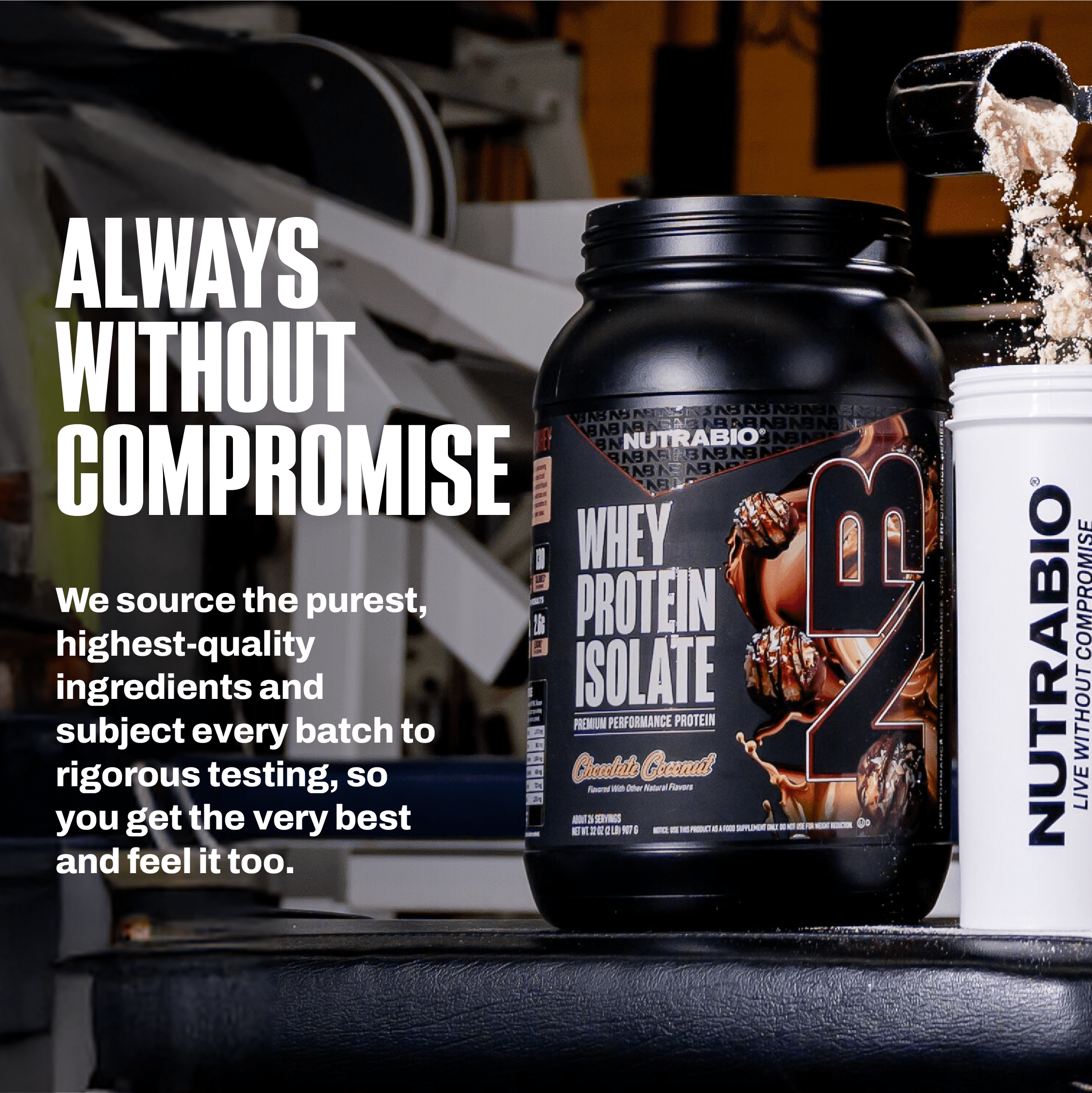 NutraBio Whey Protein Powder Isolate Supplement – 25g of Protein Per Scoop with Complete Amino Acid Profile - Soy and Gluten Free - Zero Fillers and Non-GMO - Chocolate Coconut- 2 Lbs.