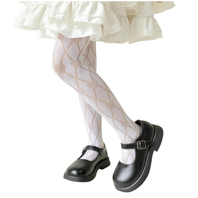0-13 Ans Filles Bas en Dentelle Filles Collants Résille Enfants Collants Transparents Bas Creux Collants de Danse Blancs B