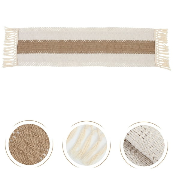 LEORX 1Pack Rectangular Light Brown Polyester Table Runner 120X30In For Dining Table And Holiday Decoration