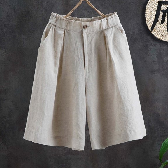 uublik Shorts for Women Super Soft Summer Savings Linen with Pockets Lounge Shorts Beige