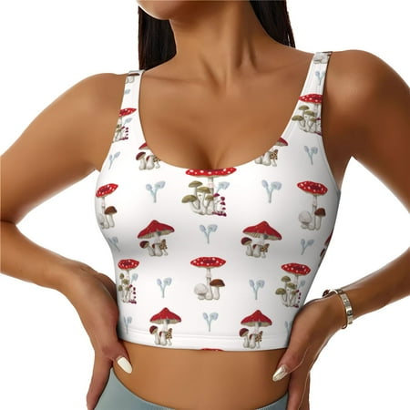 Jgfou Different Mushrooms Print Womens Sports Bra - Padded Workout Sports Bras Crop Tank Top