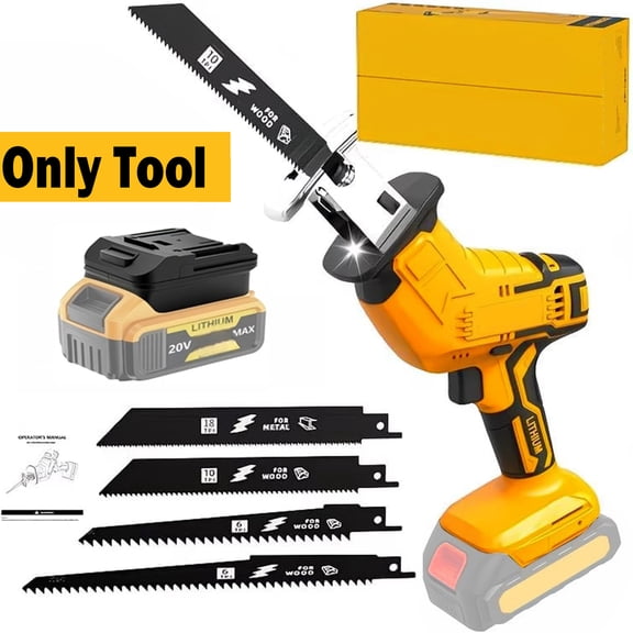 Cordless Reciprocating Saw: Variable Speed, Tool-Free Blade Change Electric Saws - Includes 2 Batteries, Charger, 4 Saw Blades - Suitable for Metal/PVC Cutting and Wood Trimming | Variable Speed, Too