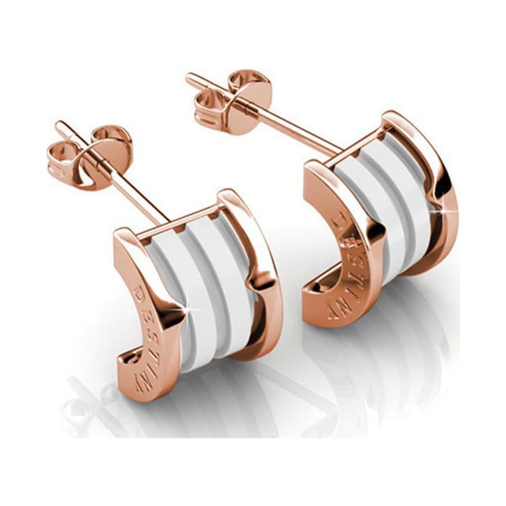 Cate & Chloe Kali 18k Rose Gold Plated Half Hoop Earrings with White Ceramic Inlay for Women, Gift for Her