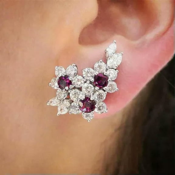 EOEMY Gorgeous Cubic Zircon Anniversary Stud Earring Women 925 Silver Jewelry