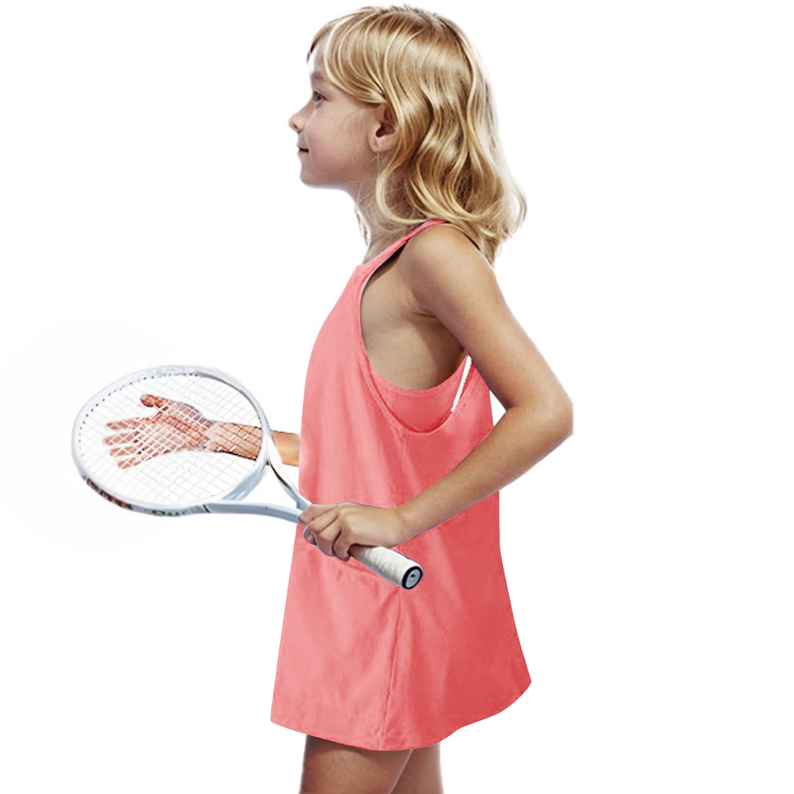 IFNND Kids Girls Summer Sleeveless Mini Dress Athletic Dress Spaghetti Strap Short Tennis Dress with Pockets