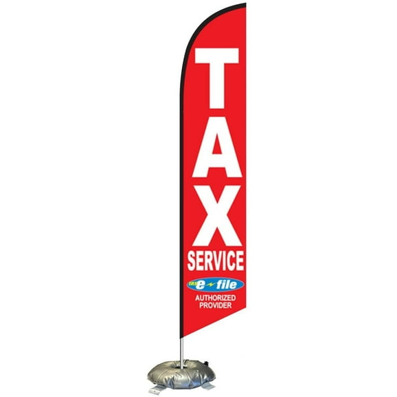 Red Tax Service E-File Fast Refund Feather Flag Kit with Cross-Base and Weight-Donut, Outdoor Advertising Banner Swooper Flag