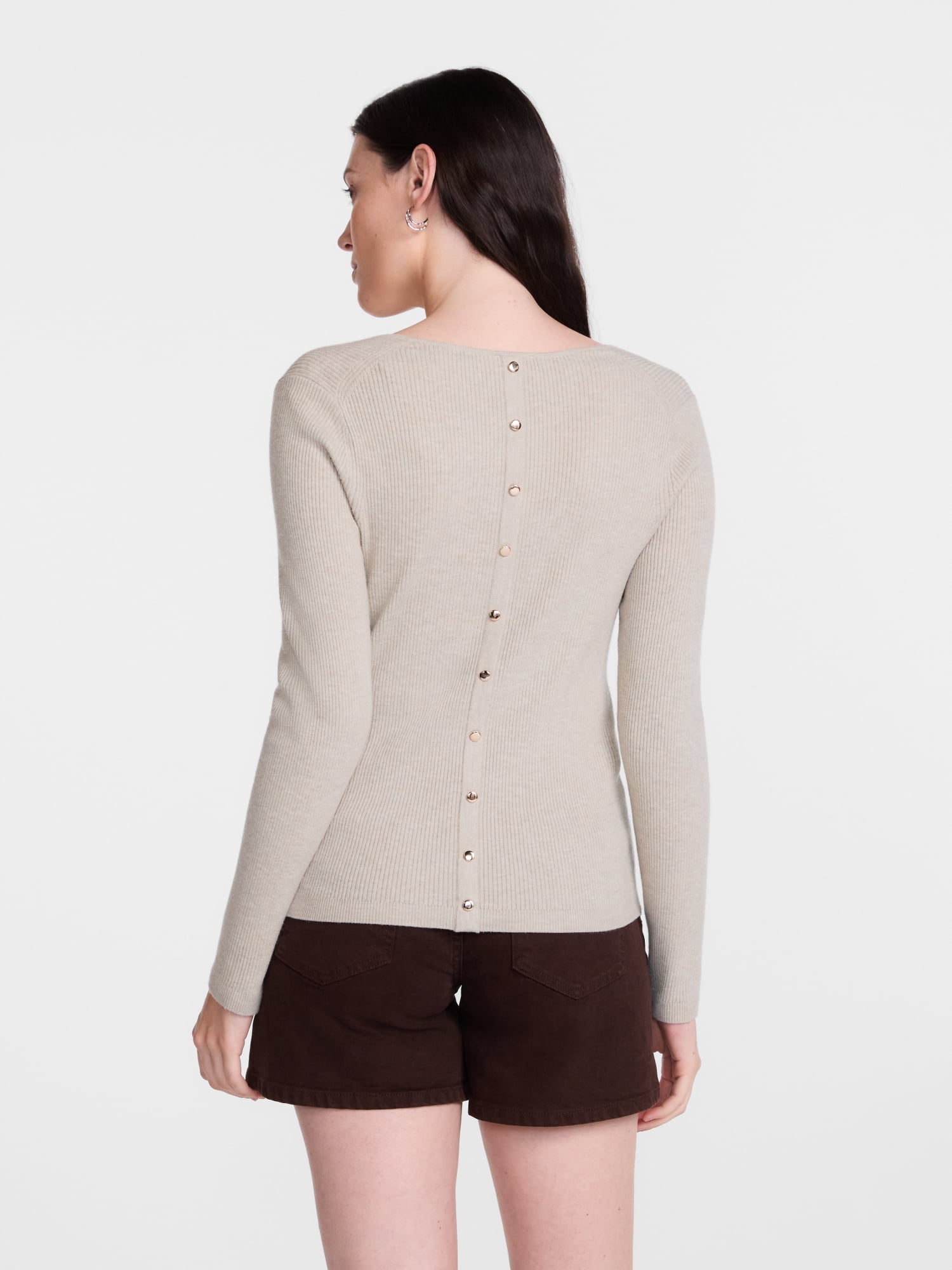 Scenario Women's V-Neck Ribbed Lightweight Sweater with Long Sleeves, Sizes XS-XXXL