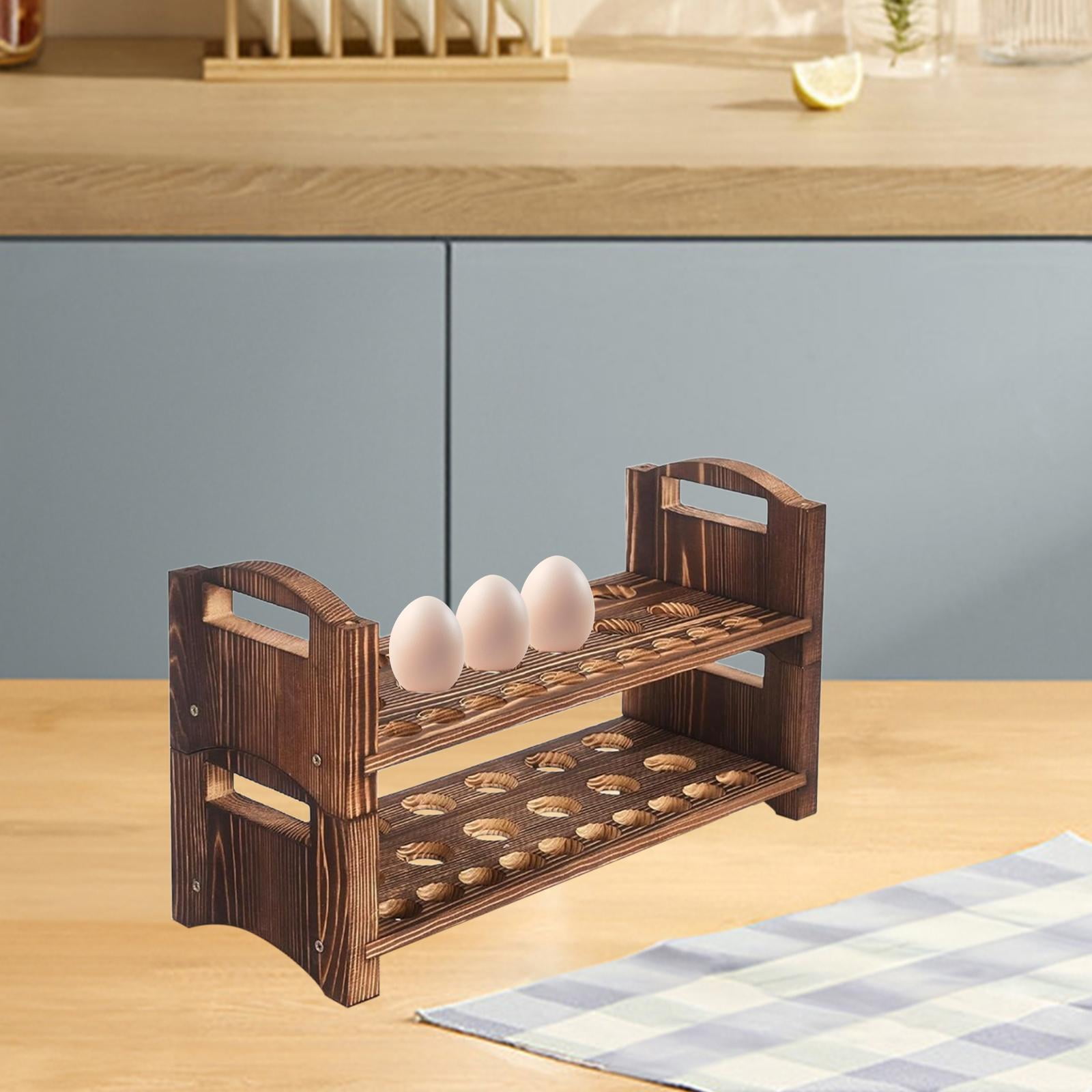 Egg Storage Holder Wooden Egg Shelf Stackable Tray Grooved Design for Pantries Kitchens Freezers Restaurants