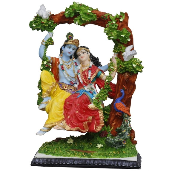 Sri Krishna Culture- Big Radha Krishna Murti On Swing-Hindu God and Goddess Idol/Statue/Murti/Figurine(12.5")-Polyster Resin-Multicolour