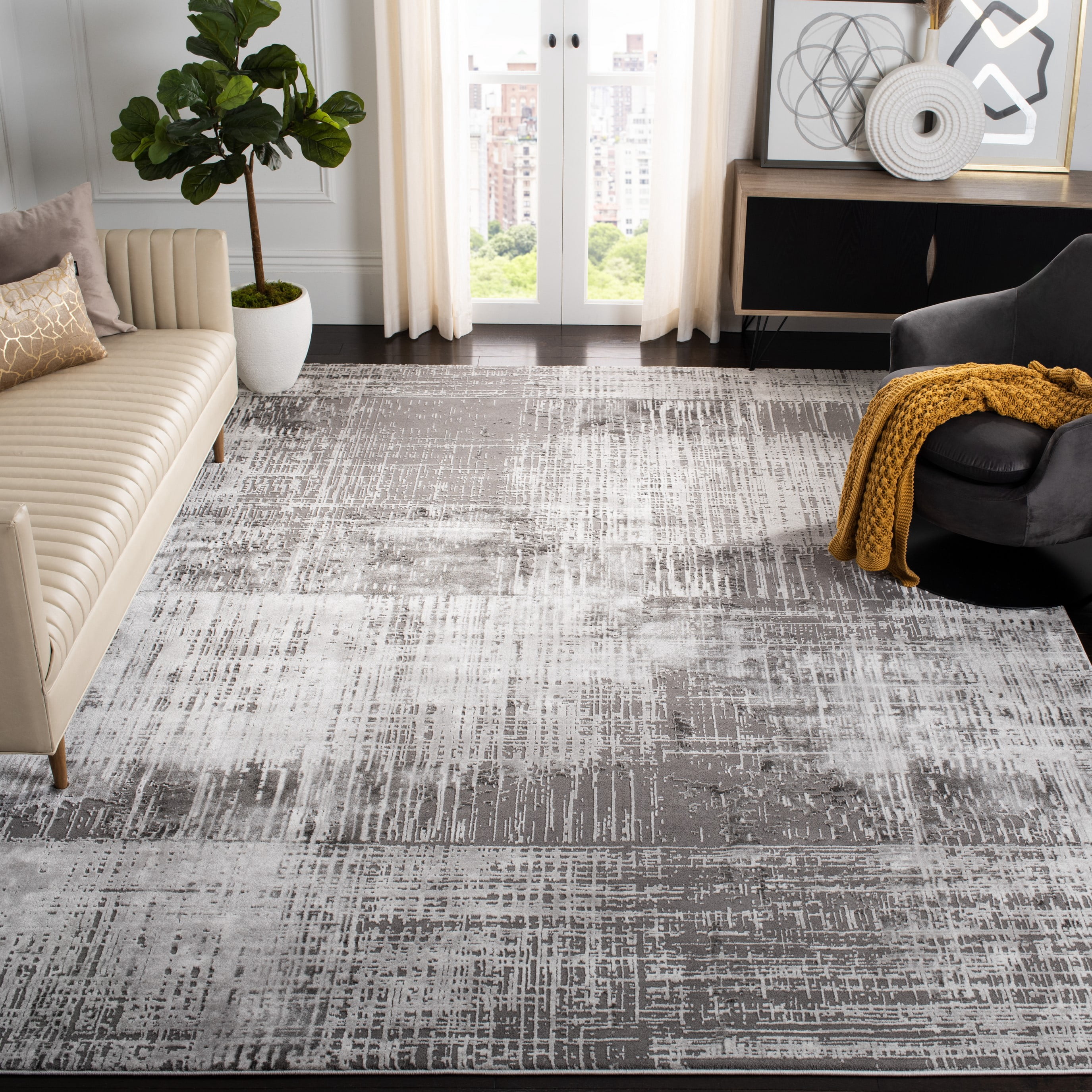 SAFAVIEH Craft Emmet Faded Abstract Area Rug, Grey/Dark Grey, 12' x 15'