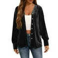 thumbnail image 2 of Lenpel Velvet Tops for Women Loose Vintage Long Sleeve V Neck Pleated Button down Shirts Dressy Casual Velour Blouses(Black,X-Large), 2 of 7