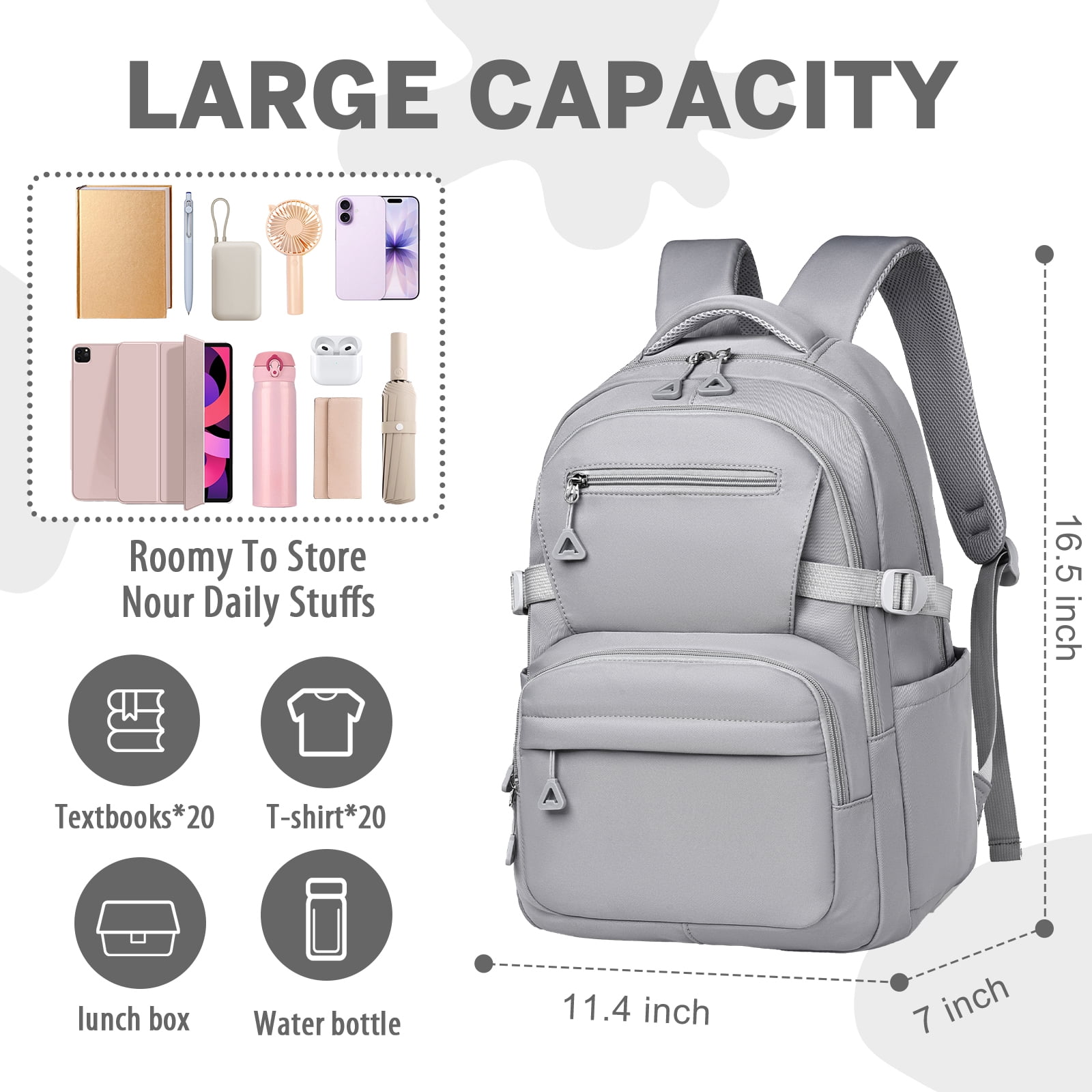 Gynky School Backpack, Large Capacity Bookbag Cute Girlish Water-Resistant Laptop Backpacks for Teen Adults Tween, Fashion Aesthetic Lightweight Travel Daypack for Women Middle School College