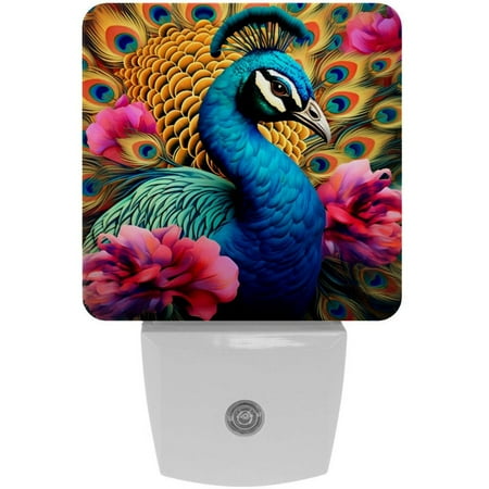 

Peacock LED Square Night Light - Modern and Stylish Plug-in Lamp for Bedside or Hallway - Energy Efficient and Soft Glow Indoor Lighting