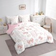 thumbnail image 2 of spefrowx Fashion Princess Bowknot Twin Bedding for Women, Floral Pearl Love Heart Bedding Comforter Set, Pink Reversible, 7 Pieces, 2 of 6
