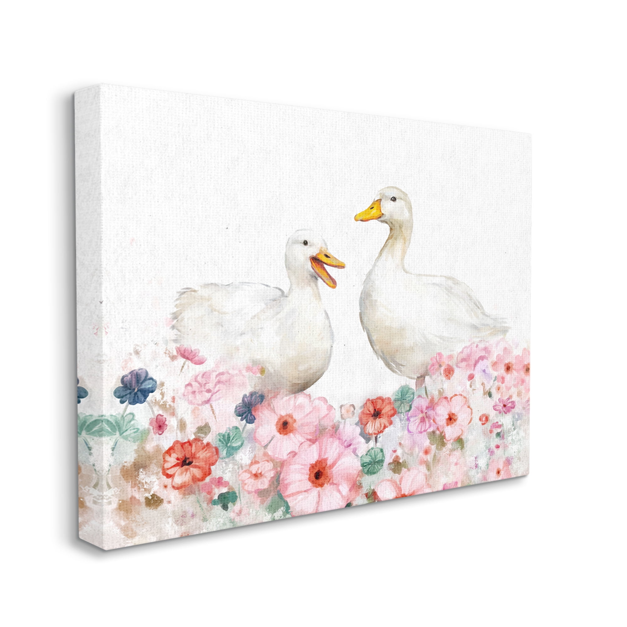 Stupell Industries Ducks & Pastel Flowers Animals & Insects Painting Gallery Wrapped Canvas Art Print Wall Art, 20 x 16
