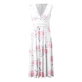 thumbnail image 3 of WILLBEST Vestido Lino De Verano Para Mujer, Moderno Y Belleza, Con Estampado De Flores Vintage, Escote En V, Cintura Sin Mangas, Vestido Informal Para Vacaciones En La Playa, 3 of 3