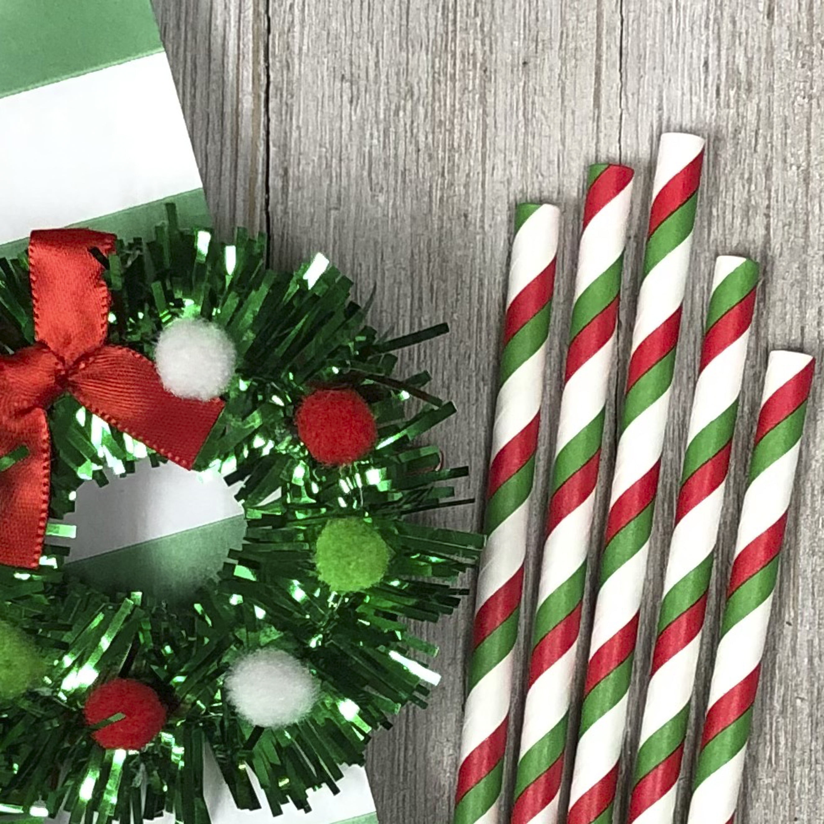 Christmas Straws 25 Pack Candy Cane Red And Green Stripes & North