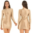 thumbnail image 2 of MSemis Women Oil Glossy Sheer Micro Mini Dress Tight Pencil Short Dress, 2 of 6
