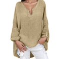 thumbnail image 2 of Tshirts For Women Summer Solid Color V Neck Long Sleeve Casual Tops Outwear, 2 of 3