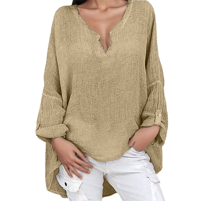 Gibobby Blusa Manga Larga Mujer Mujeres BlouseBasicTop Blouse(Caqui, M)