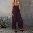 thumbnail image 2 of Amvlyk Jumpsuits for Women Summer Sleeveless Spaghetti Strap Rompers Comfortable Workout Wide Leg Long Pants Casual Solid Color Loose Overalls with Pockets for Trendy Beach Vacation Outfits, 2 of 5