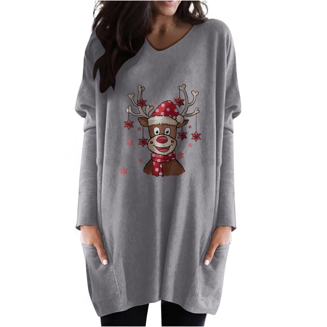 Mujeres moda cuello redondo Navidad manga larga Tops blusa pulóver sudadera Fridja FKASFK1981