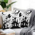 thumbnail image 2 of Outdoor Waterproof Pillow Covers Halloween Haunted Castle Witch Ghost Decorative Throw Pillow Protectors,White Black Theme Pillowcase Cushion Cases for Patio Sofa Garden Couch,20x20in,Pack of 2, 2 of 9