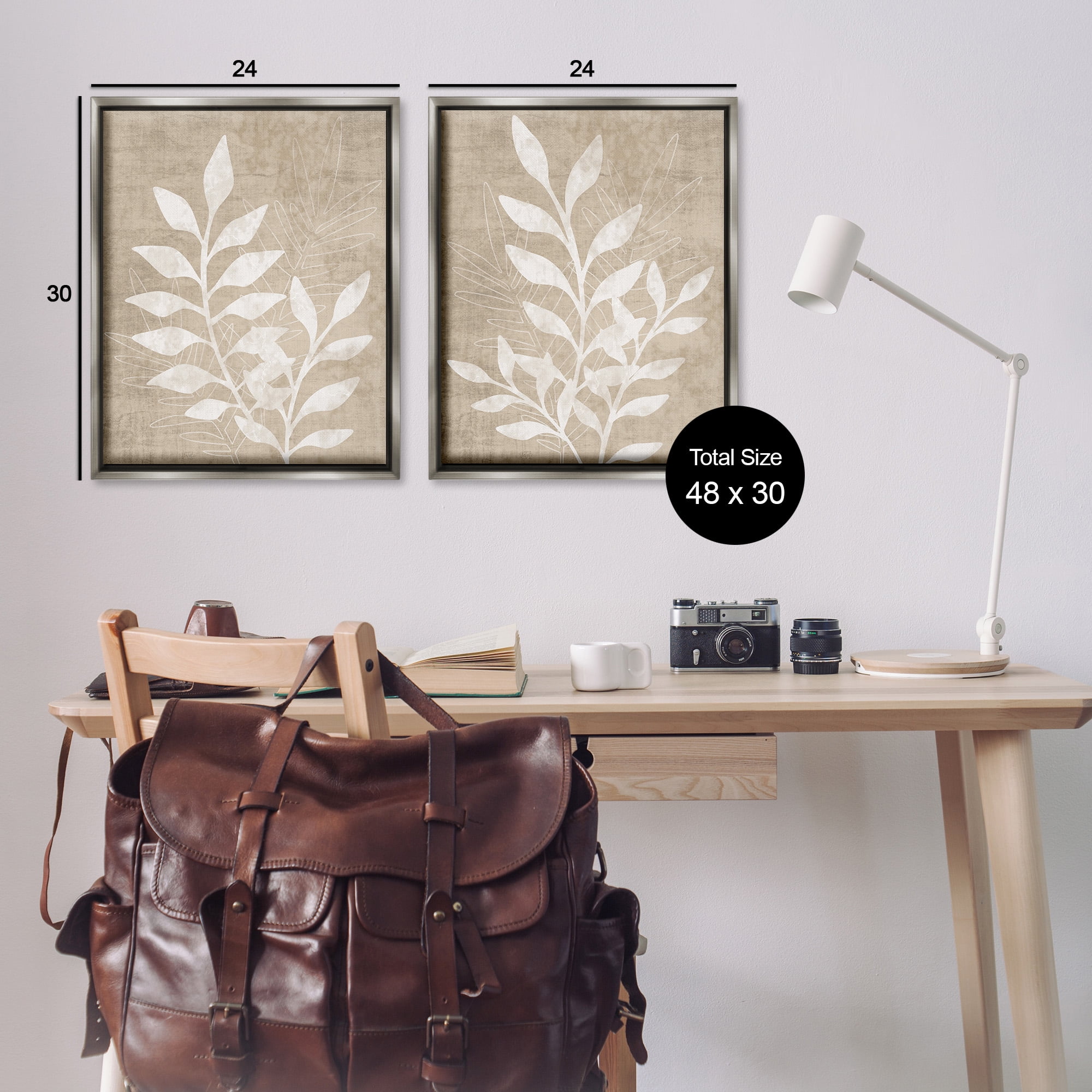 Stupell Industries Boho Botanical Leaf Silhouette Botanical & Floral Painting Gray Floater Framed Canvas Art Print Wall Art, 25 x 31, Set of 2