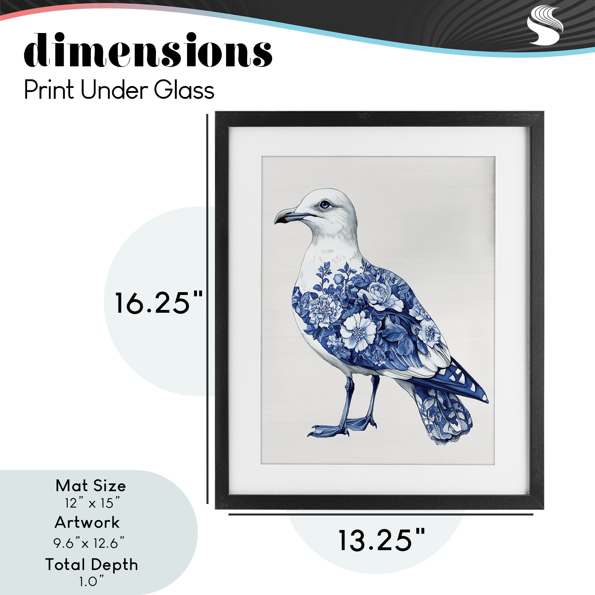 Funky Toile Seagull Black Framed Print Under Glass, design by Lettered and Lined