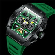 GUANQIN Men Automatic Wrist Watch Skeleton Tourbillon Tonneau Design Waterproof Adjustable Silicone Strap Business Luminous Sapphire Crystal Multifunction Clock