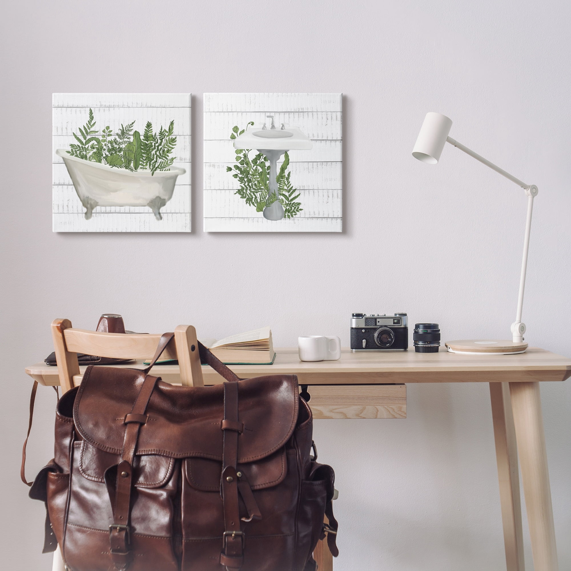 Stupell Industries Rustic Botanical Herbs Bathroom Sink Bathtub Ferns Canvas Wall Art, 24 x 24, Design by Kim Allen