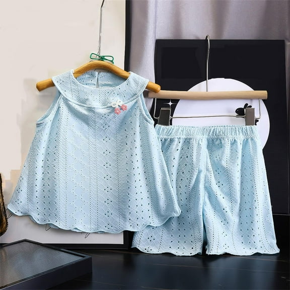 Toddler Girls Summer Clothes Eyelet Loose Halter Sleeveless Tank Top Shorts 2 Pieces Outfits for 0-10 Years