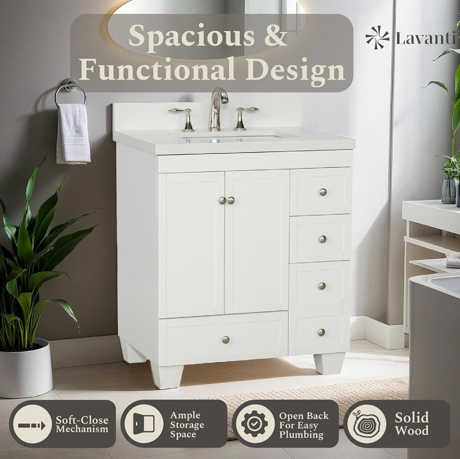 Lavanti Depos Solidwood 30-inch Bathroom Vanity with Sink - Stylish White