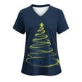 thumbnail image 2 of Feancey Merry Christmas Scrub Tops for Women Hospital Medical Scrubs Stretchy V-neck Xmas Tree Print Nursing Shirts Casual Holiday Workwear with Pockets Multicolor XXL, 2 of 4