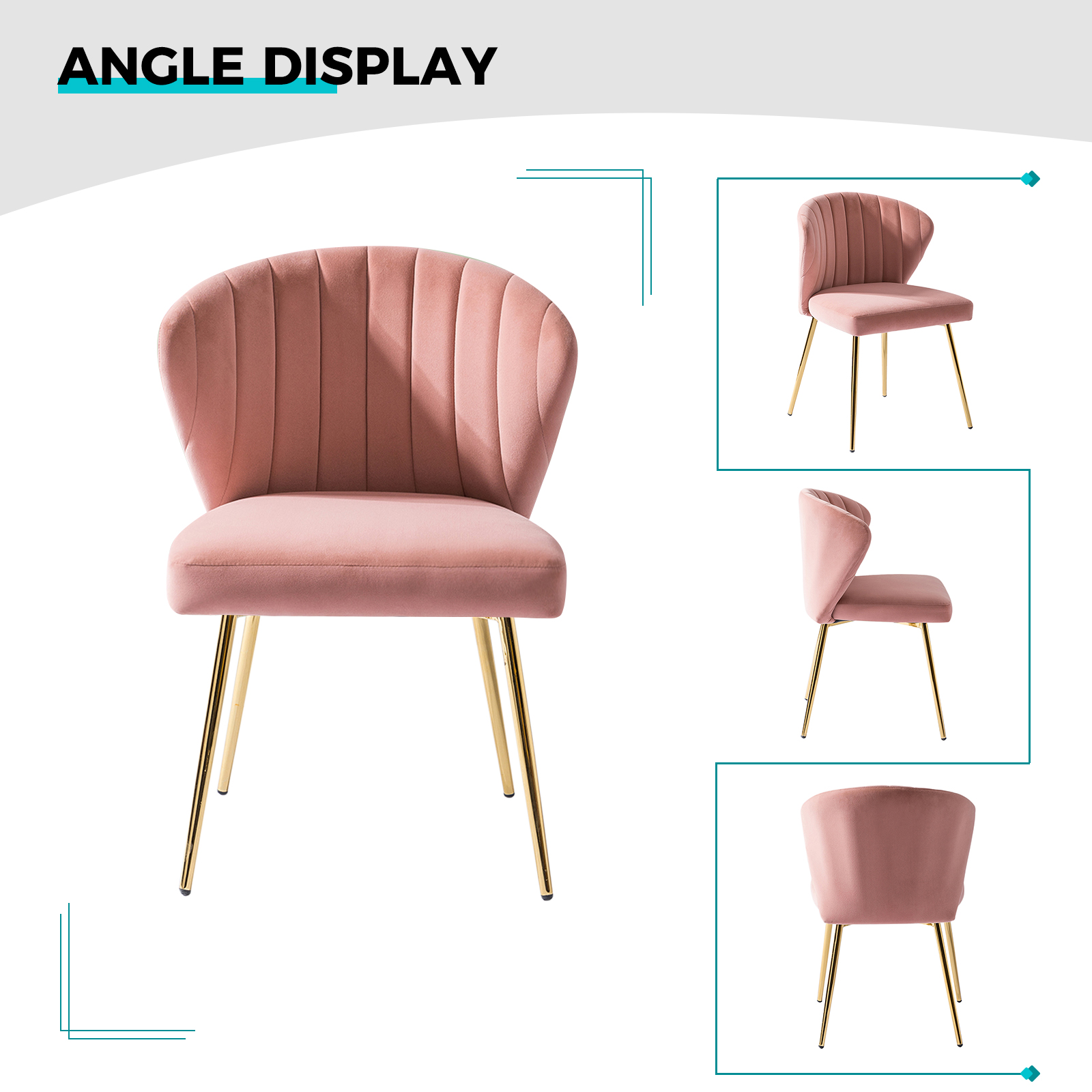 Velvet Wingback Accent Chair Upholstered Home Kitchen Dining Chair Tufted Gold Metal Legs Living Bedroom Pink - image 3 of 10