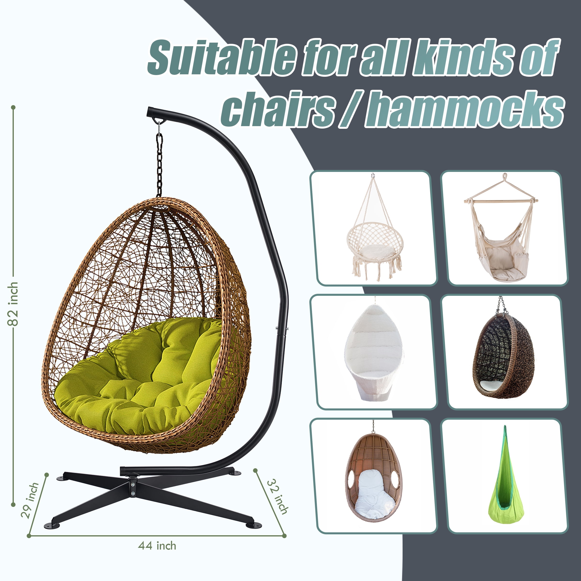 Sorbus Steel C-Stand Hammock Chair Stand, Adjustable Height, Weather-Resistant, Supports 330 lb