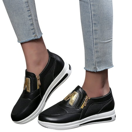 Oyedens Slip on Walking Shoes for Women Leather Casual Platform Fashion Sneakers Non Slip Work Shoes