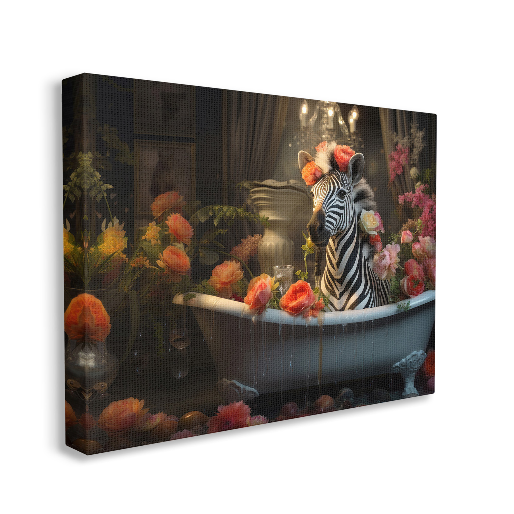 Stupell Industries Zebra Bathing with Florals Animals & Insects Painting Gallery Wrapped Canvas Art Print Wall Art, 40 x 30
