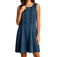 thumbnail image 7 of VBVC Women's Embroidered Crew Neck Dress , Summer Sleeveless Tunic Dress For Women , Ladies' Lightweight Breathable Dress with Pockets,Navy,S-2XL, 7 of 7