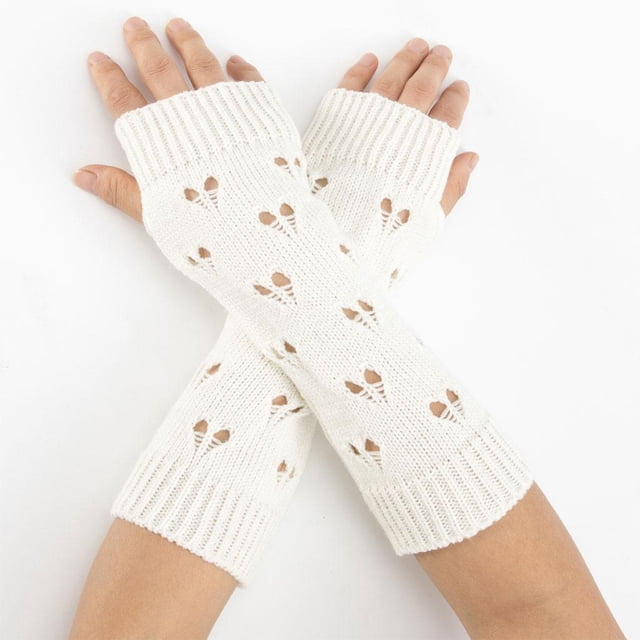 Guantes sin dedos de invierno para mujer Tejido largo con agujeros para los dedos Calentador de manos para el de la muñeca blanco Colcomx guantes largos sin dedos