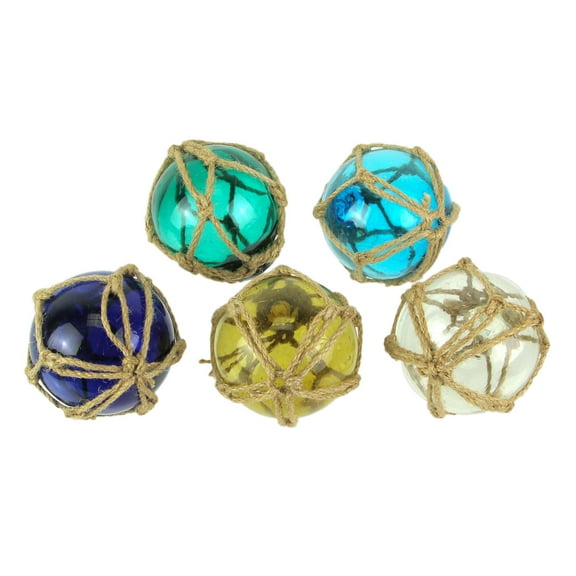 Zeckos Rope Wrapped Multicolor Glass Floats Coastal Decor Set of 5