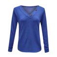thumbnail image 4 of CEHVOM Mode Femmes Col en V à Boutons Uni Décontracté Ample Manches Longues T-shirt pour Femmes, 4 of 5