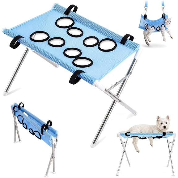 Pet Grooming Hammock for Cats Small Senior Dogs, Holds Up to 44 Lbs | Foldable Design, Paw BathHammock with Sling and Stand(Blue)