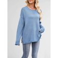thumbnail image 2 of Oversized Sweaters for Women Casual Long Sleeve Crewneck Knit Cozy Pullover Sweater Jumper Top Blue L, 2 of 8